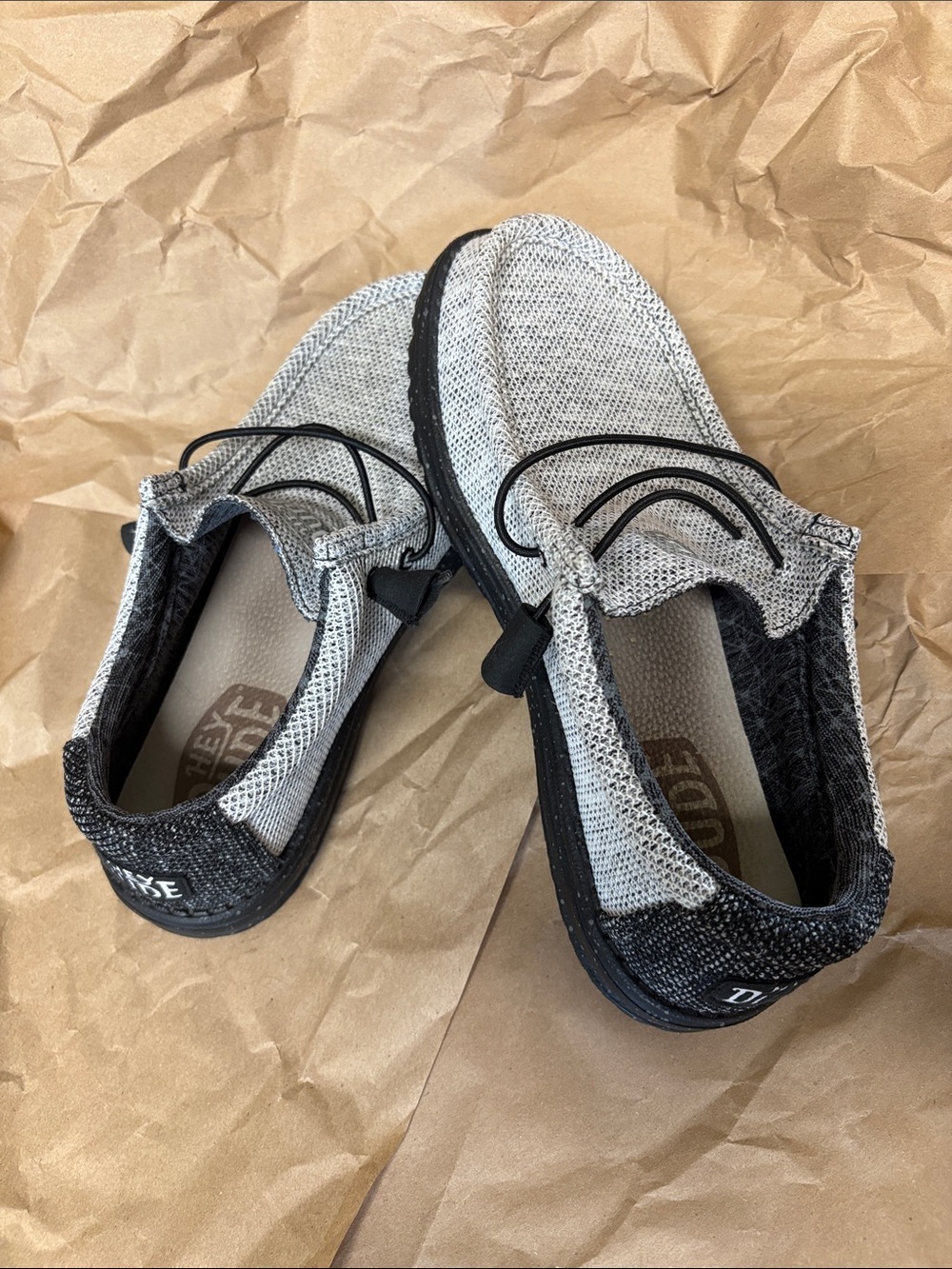 Hey Dude Two-Tone Light Gray and Black Knit Slip-Ons